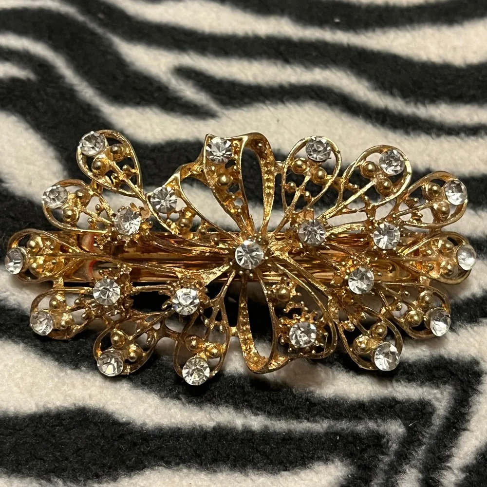 Gold Floral Rhinestone Hair Clip